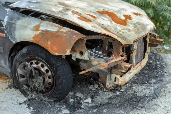 Remains Burned Out Car Body Thrown Street Civil Unrest Ukraine — Stock Photo, Image