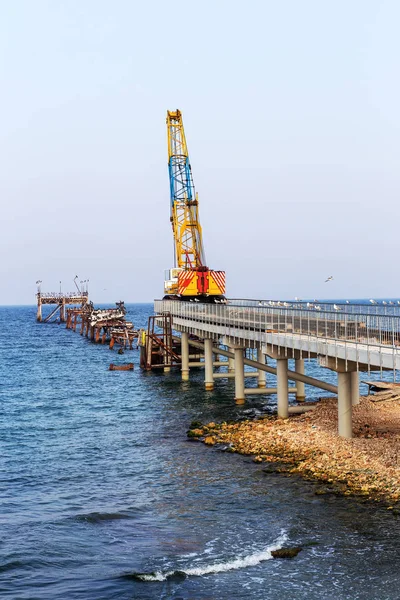 Construção Artéria Tráfego Ponte Com Uma Linha Ferroviária Cais Mar — Fotografia de Stock