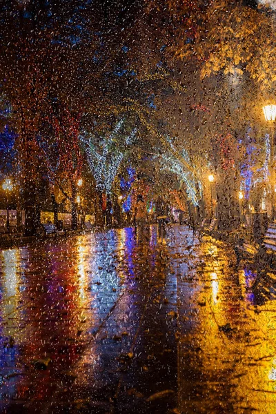 Nacht Stadsgezicht Vervagen Het Oude Centrum Van Stad Bij Nacht — Stockfoto