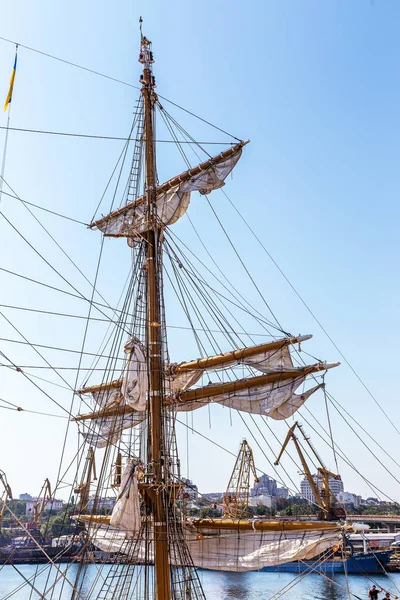 Odessa Ucrânia Agosto 2016 Educação Barquentine Marinha Italiana Palinuro Atracado — Fotografia de Stock