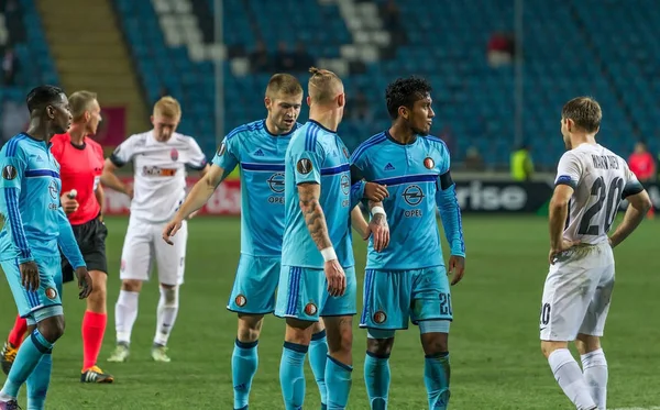 Odessa, Ukrayna - 3 Kasım 2016: Uefa Avrupa Ligi. FC Zarya (Lugansk) Feyenoord (Rotterdam) Hollanda kabul eder. Yoğun duygusal futbol maçı maçın anahtar parçaları. 1:1