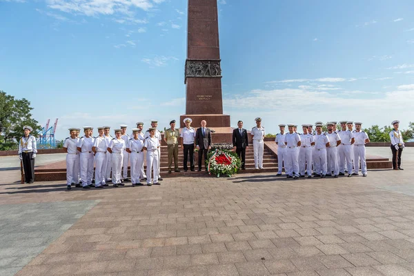 Odessa Ucrânia Agosto 2016 Marinheiros Italianos Com Altos Funcionários Prefeito — Fotografia de Stock