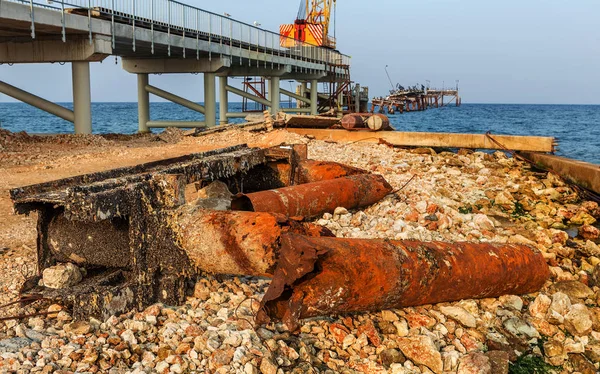 Frammenti Vecchi Grandi Tubi Dal Fondo Del Mare Dopo Molti — Foto Stock