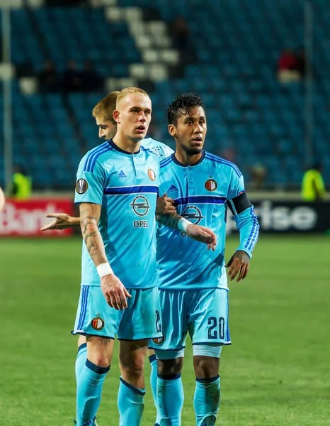Odessa, Ukrayna - 3 Kasım 2016: Uefa Avrupa Ligi. FC Zarya (Lugansk) Feyenoord (Rotterdam) Hollanda kabul eder. Yoğun duygusal futbol maçı maçın anahtar parçaları. 1:1