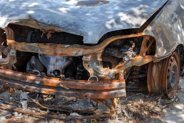 Remains Burned Out Car Body Thrown Street Civil Unrest Ukraine — Stock Photo, Image