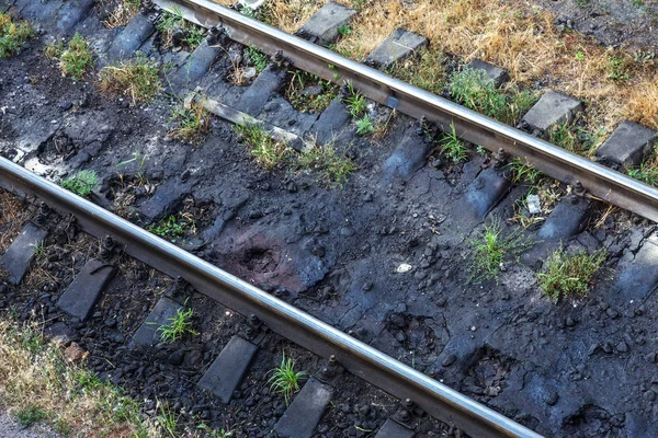 Vecchia Ferrovia Vecchio Tessuto Pieno Olio Lubrificante Che Scorre Molti — Foto Stock