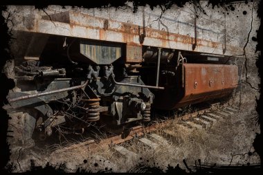 Eski paslı tren lokomotifi dışlama Çernobil bölgesi atılmış. Bölge yüksek radyoaktivite. Hayalet kasaba Pripyat. Chernobyl felaket. Paslı Sovyet Makina fabrikasında nükleer kaza alanında terk