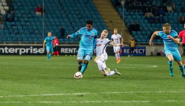 Odessa, Ukrayna - 3 Kasım 2016: Uefa Avrupa Ligi. FC Zarya (Lugansk) Feyenoord (Rotterdam) Hollanda kabul eder. Yoğun duygusal futbol maçı maçın anahtar parçaları. 1:1