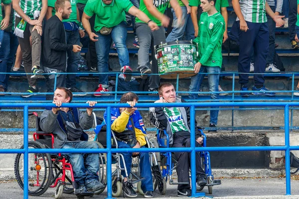 Odessa Ukraine September 2016 Football Fans Spectators Stands Stadium Emotionally — Stock Photo, Image