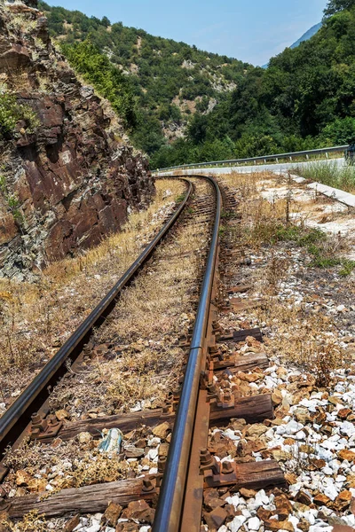 Ailroad Tracks Old Worn Wooden Sleepers Require Urgent Repair Narrow — Stock Photo, Image