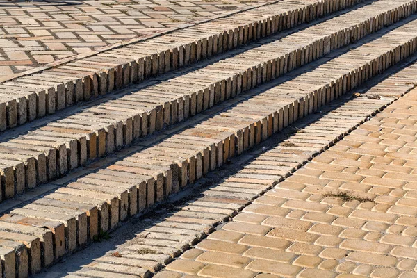 Paving Decorative Tiles Poor Road Middle Sidewalk Collapsed Pavement Formed — Stock Photo, Image