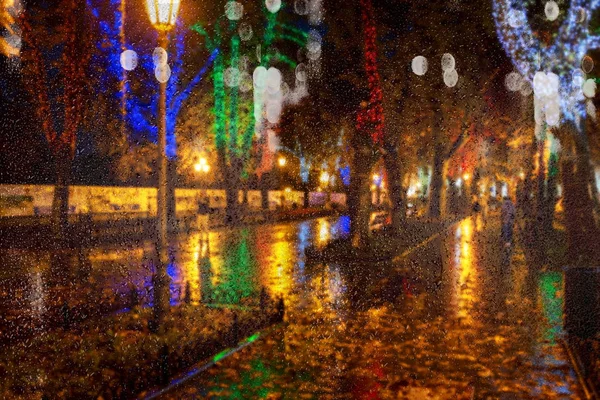 Nacht Stadsgezicht Vervagen Het Oude Centrum Van Stad Bij Nacht — Stockfoto