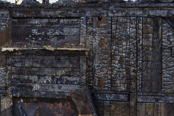 Hintergrundholz Brannte Feuer Die Wand Des Holzhauses Brannte Nieder — Stockfoto