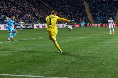Odessa, Ukrayna - 3 Kasım 2016: Uefa Avrupa Ligi. FC Zarya (Lugansk) Feyenoord (Rotterdam) Hollanda kabul eder. Yoğun duygusal futbol maçı maçın anahtar parçaları. 1:1