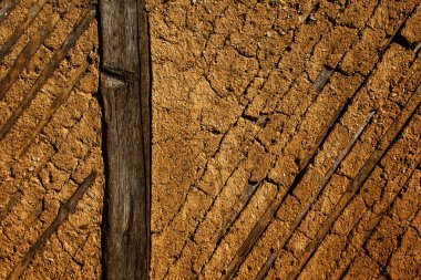 Yapılandırılmış Soyut doku eski ahşap. Çubuklar ve eski yıpranmış ahşap plakalar yaratıcı tasarım için düz bir arka plan toplandı