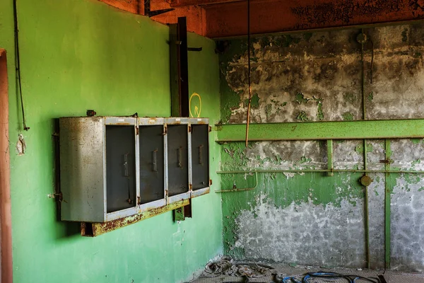 Old Switchboard Rusak Interior Hancur Pabrik Manufaktur Patah Dibongkar Dijarah — Stok Foto