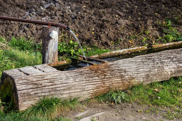 Traditional wooden trough - troughs for animals and humans, the concentration of pure water from mountain springs. Ancient peasant household technology
