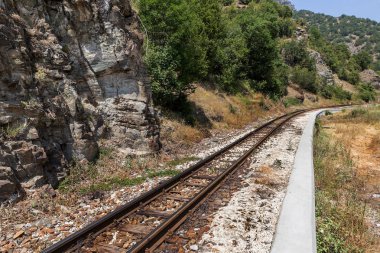 eski yıpranmış ahşap uyuyanlar raylara ailroad Acil onarım gerektirir. Sırt boyunca dar hat demiryolu.