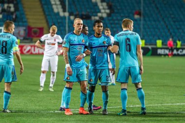 Odessa, Ukrayna - 3 Kasım 2016: Uefa Avrupa Ligi. FC Zarya (Lugansk) Feyenoord (Rotterdam) Hollanda kabul eder. Yoğun duygusal futbol maçı maçın anahtar parçaları. 1:1