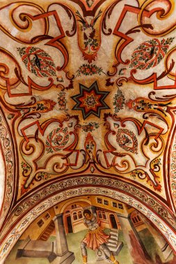 Rila, Bulgaristan - 30 Temmuz 2016: Dini sanat, Rila Manastırı Kilisesi boyama duvar resmi. Rila Manastırı en eski ve en büyük Bulgaristan ve Unesco Dünya mirası olduğunu.