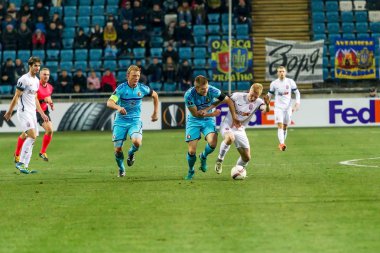 Odessa, Ukrayna - 3 Kasım 2016: Uefa Avrupa Ligi. FC Zarya (Lugansk) Feyenoord (Rotterdam) Hollanda kabul eder. Yoğun duygusal futbol maçı maçın anahtar parçaları. 1:1