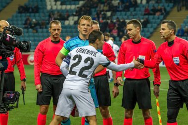 Odessa, Ukrayna - 3 Kasım 2016: Uefa Avrupa Ligi. FC Zarya (Lugansk) Feyenoord (Rotterdam) Hollanda kabul eder. Yoğun duygusal futbol maçı maçın anahtar parçaları. 1:1