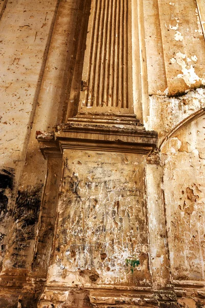 Ruins of ancient Lutheran church in Odessa, Ukraine. Historic building in 1803 built first German settlers destroyed by vandals of proletariat during revolution in Russia in 20th century. Remains of magnificent temple