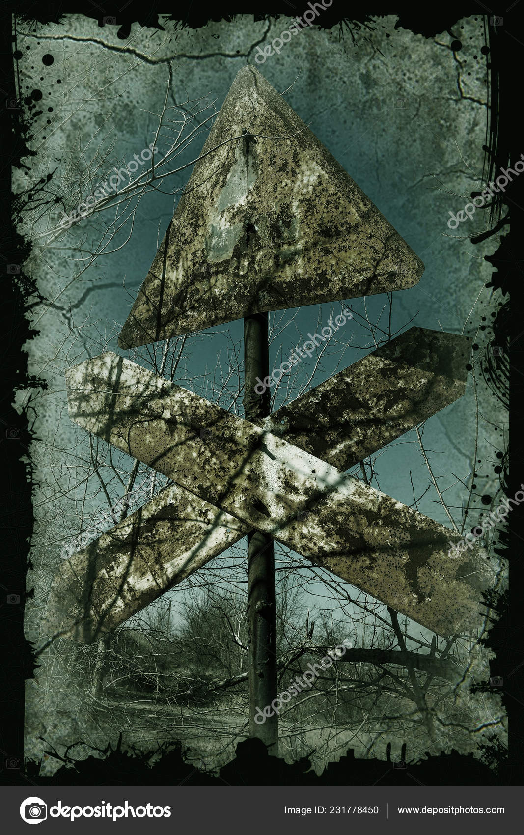 Old Weathered Scratched Rusty Railway Sign Railway Crossings Old Road ...