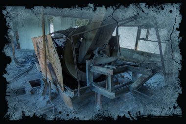 Endüstriyel Bina çimento fabrikası Chernobyl, terk edilmiş. Eski bir fabrika kalıntıları. Bi boka yaramaz, paslı metal çimento fabrikası donatımın bozuldu. Kıyamet tasarım, retro, stalker için öğe