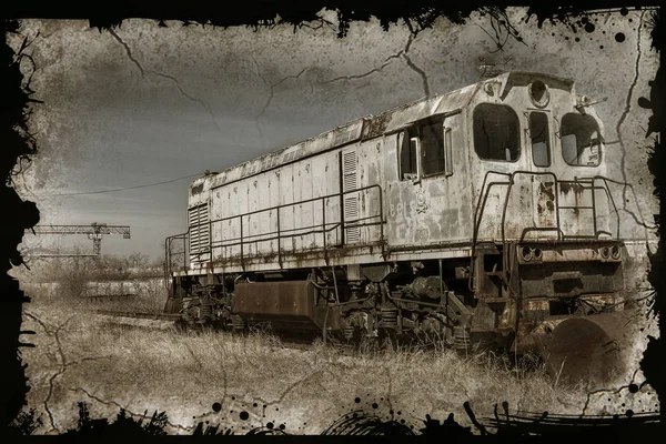 Ancienne Locomotive Rouillée Jetée Dans Zone Exclusion Tchernobyl Zone Haute — Photo