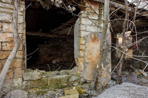 Gamla Övergivna Produktionsbyggnaden Växten Tjernobyl Ruiner Gamla Fabriken Skräp Rostig — Stockfoto