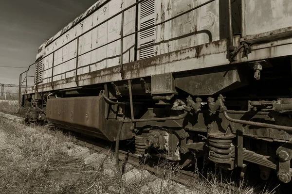 Ancienne Locomotive Rouillée Jetée Dans Zone Exclusion Tchernobyl Zone Haute — Photo