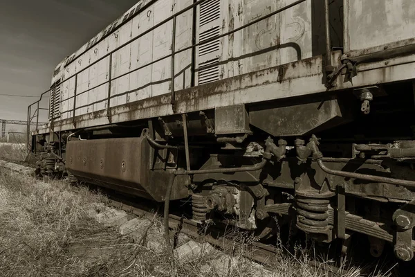 Oude Roestige Treinlocomotief Gegooid Uitsluiting Zone Van Tsjernobyl Zone Van — Stockfoto