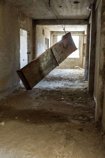 Old Rusty industrial ventilation in an abandoned production building; Ventilation in interest of ruins of destroyed administrative building factories. Apocalyptic landscape Stalker, Chernobyl, Pripyat, zone of nuclear disaster