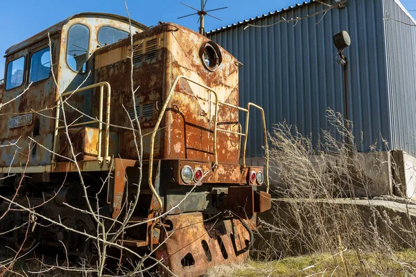 Vecchia Locomotiva Arrugginita Lanciata Nella Zona Esclusione Chernobyl Zona Alta — Foto Stock