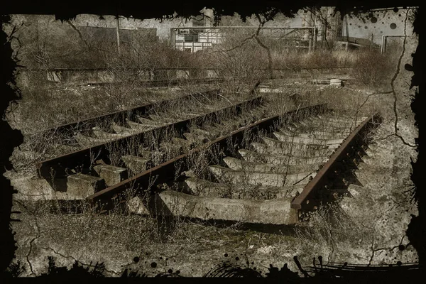 Viejos Ferrocarriles Abandonados Rieles Rotos Traviesas Madera Rotas Restos Rotos — Foto de Stock