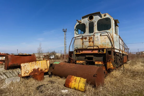 Velha Locomotiva Enferrujada Lançada Zona Exclusão Chernobyl Zona Alta Radioatividade — Fotografia de Stock