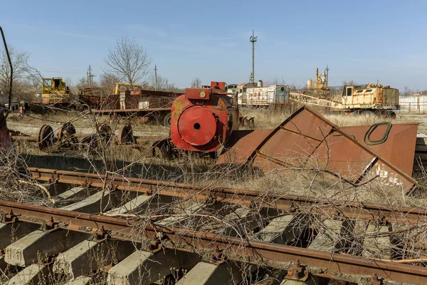 Vieux Chemin Fer Abandonné Rails Cassés Traverses Bois Cassées Restes — Photo