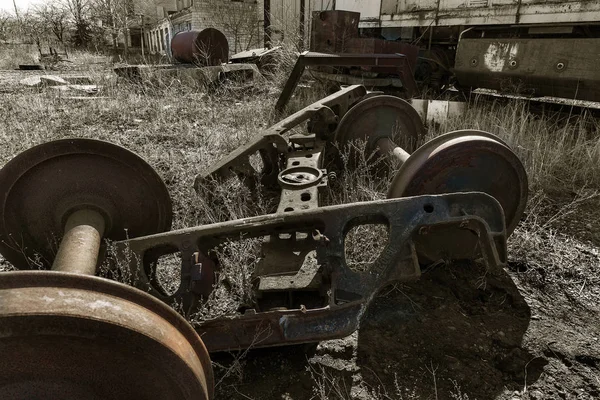 Vecchia Locomotiva Arrugginita Lanciata Nella Zona Esclusione Chernobyl Zona Alta — Foto Stock