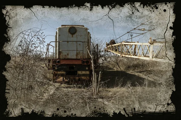 Old Rusty Automobile Crane Thrown Old Technopark Chernobyl Accident Nuclear — Stock Photo, Image