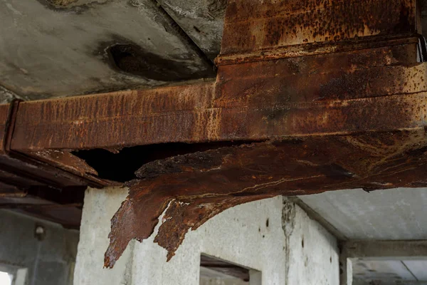 Old Rusty industrial ventilation in an abandoned production building; Ventilation in interest of ruins of destroyed administrative building factories. Apocalyptic landscape Stalker, Chernobyl, Pripyat, zone of nuclear disaster