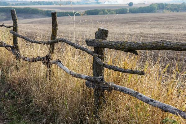 Ländliche Ansicht Eines Armen Ukrainischen Dorfes Ein Alter Holzzaun Auf — Stockfoto