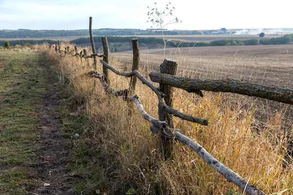 Rural View Poor Ukrainian Village Old Wooden Fence Countryside Traditional — Stock Photo, Image