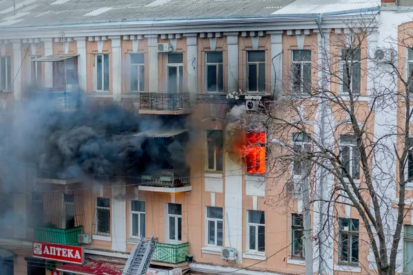 Odessa Oekraïne Dec 2016 Een Brand Een Flatgebouw Sterke Fel — Stockfoto