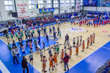 Odessa, Ukrayna - 23 Aralık 2018: genç çocuk basketbol oynamak, Çocuk spor basketbol kulübü çocuk spor okulu kutlama sırasında çocuk spor yarışmalara katılmak