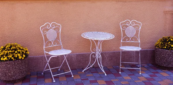 Elegant Metal Tables Chairs Street Cafe — Stock Photo, Image