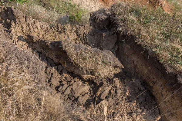 Mountain Jordskred Katastrofen Sesmically Farligt Område Stora Sprickor Jorden Nedstigningen — Stockfoto