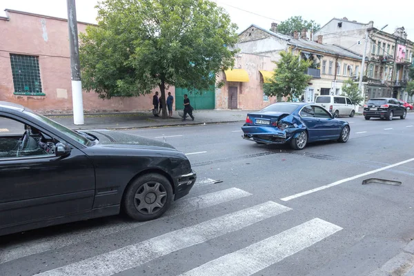 Odessa Ucrania 2018 Coches Rotos Como Resultado Accidente Tráfico Cruce — Foto de Stock