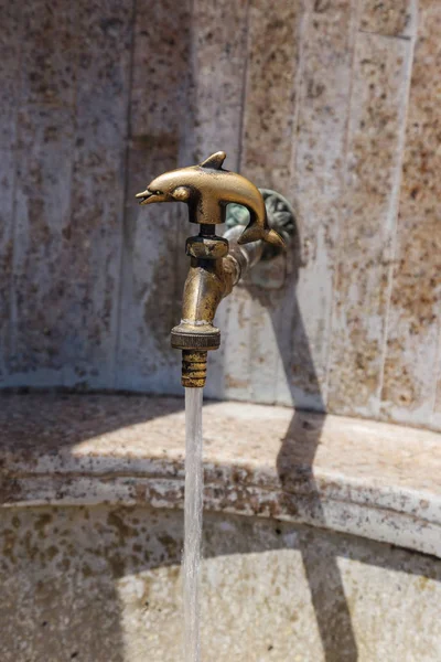 Ancient Decorative Tap Old Stylized Vintage Bronze Faucet Public Street — Stock Photo, Image