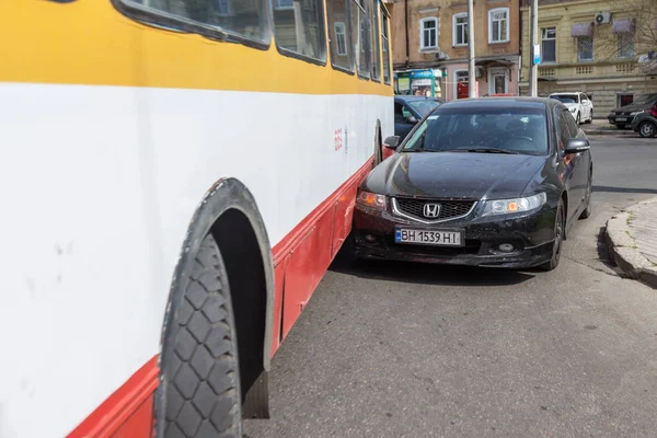 Odessa Ukrayna Nisan 2018 Trafik Kazası Sonucu Kırık Bir Araba — Stok fotoğraf